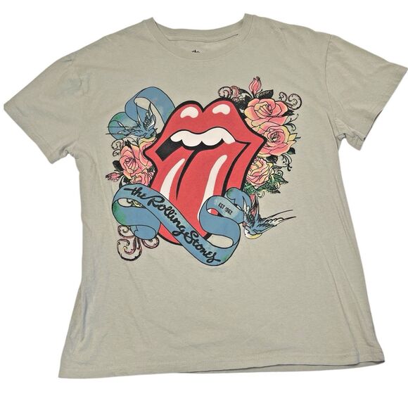 Bravado Tops - The Rolling Stones Tee Light Green Floral Tongue Graphic Band Shirt L